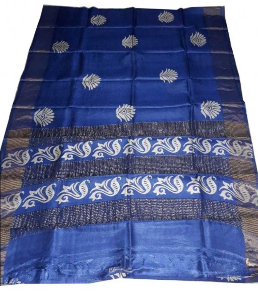 Blue Zari Tussar Silk Saree